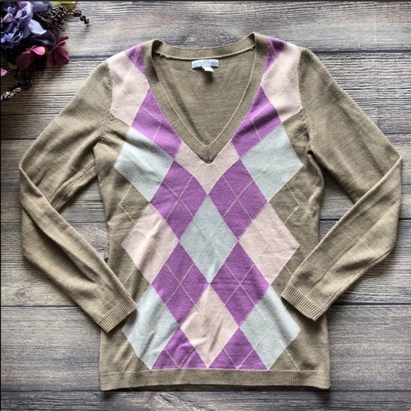 New York & Company Sweaters - NY & Co Spring Argyle Sweater purple tan sz XS